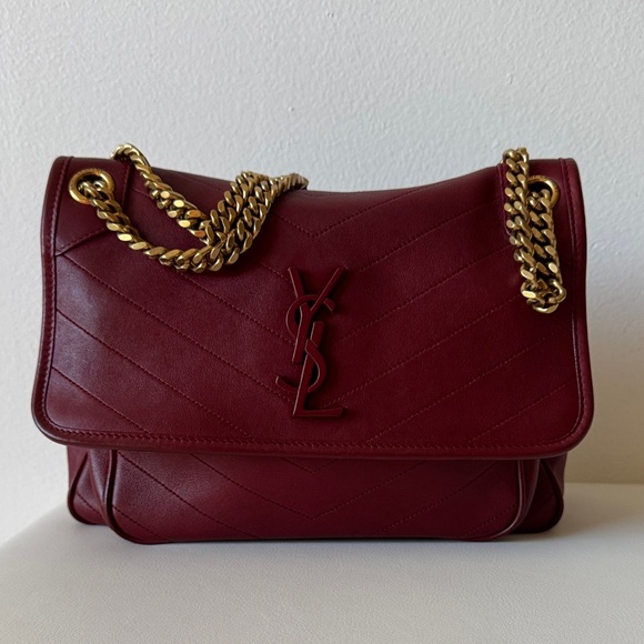 Saint Laurent Handbags - Saint Laurent RARE Burgundy Niki Medium Leather Bag with Gold Tone Hardware